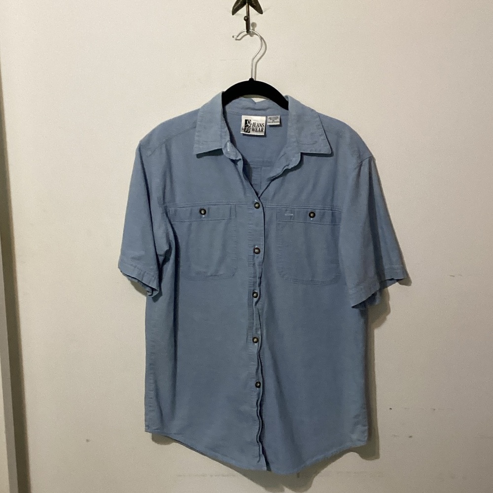 Vintage 90s S&W Jeans Wear Light Wash Denim Short Sleeve Button Down Medium